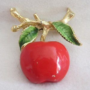 Vintage Gerry's Apple Brooch w/ Gold Tone Accents